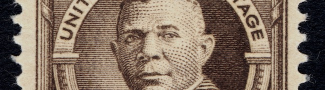 Crop of a zoom-in of a 10-cent postage stamp honoring Booker T Washington